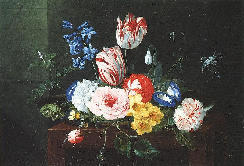 Assiette de fleurs posee sur un entablement, Jan van den Hecke